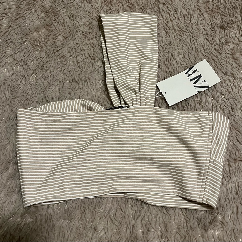 NWT Zara tan and white one strap crop top - Picture 4 of 7
